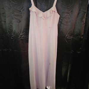 Old Navy Pink Fit & Flare Ruffle-Trimmed Maxi Cami Dress Strappy Side Slit L